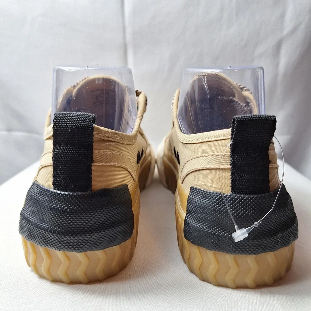 ZARA Toecap Trainer Sneaker Womens Sz 6 Beige Canvas Platform Stackform Gum Sole